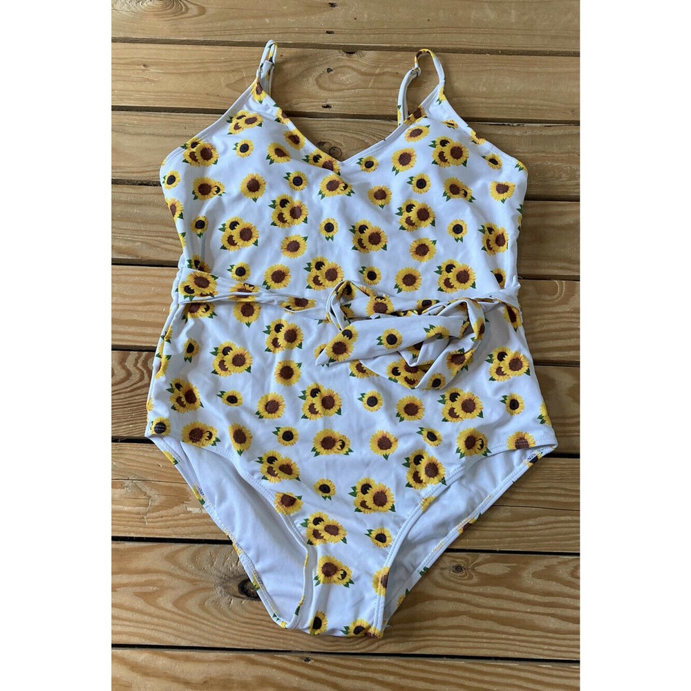 NWT Kingdom & State One Piece Swimsuit XL Padded Sunflower Tie Front $74.99